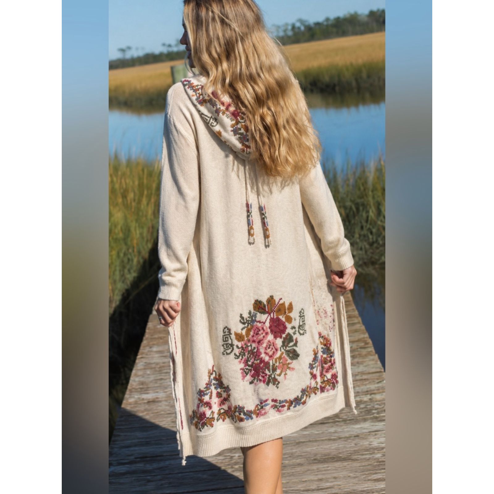 Johnny Was Biya Floral Embroidered Cardigan Oversized Xs Boho Cottage Romantic